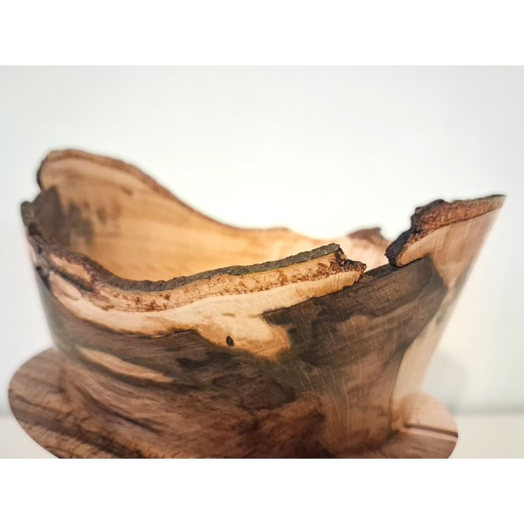 Bol décoratif en hêtre échauffé avec bord naturelle et écorce