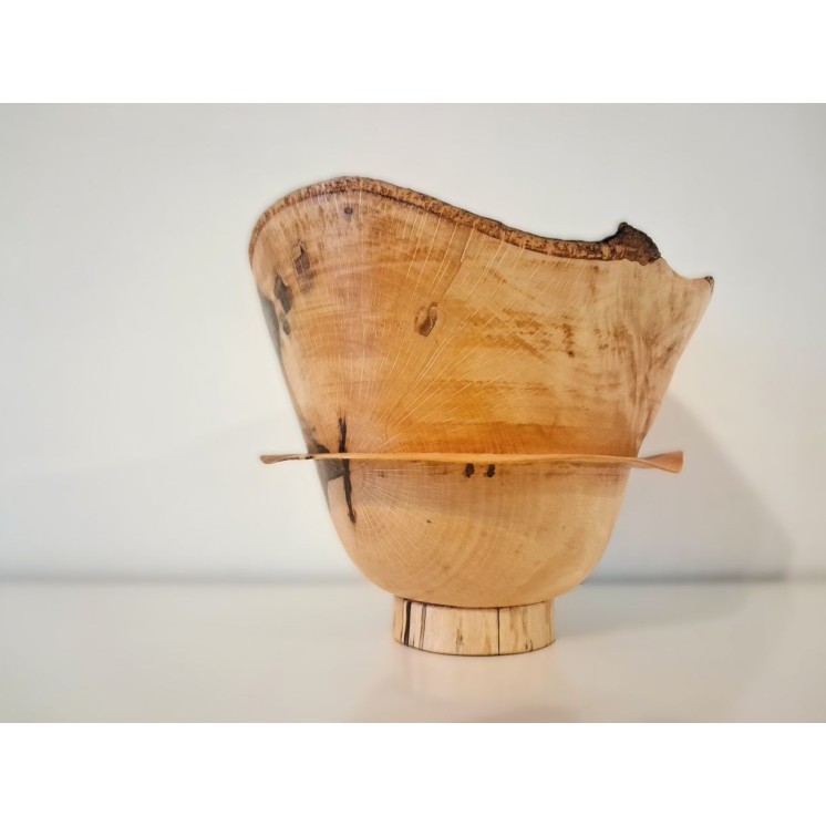 Bol décoratif en hêtre échauffé avec bord naturelle et écorce