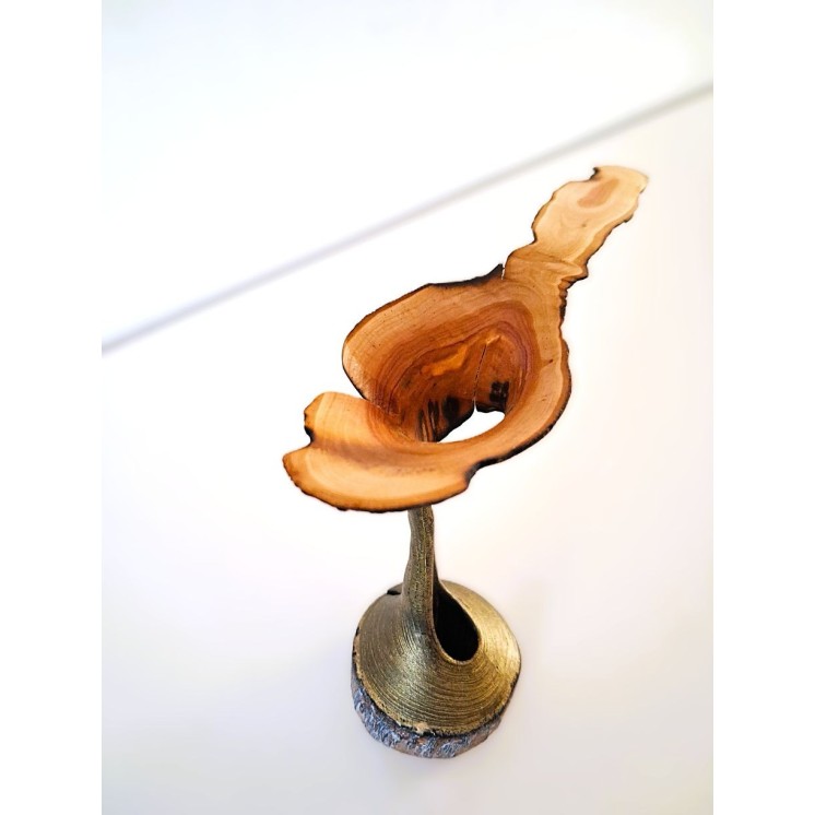 Fleur en bois de mirabellier carbonisée | Pièce unique tournée à la ma